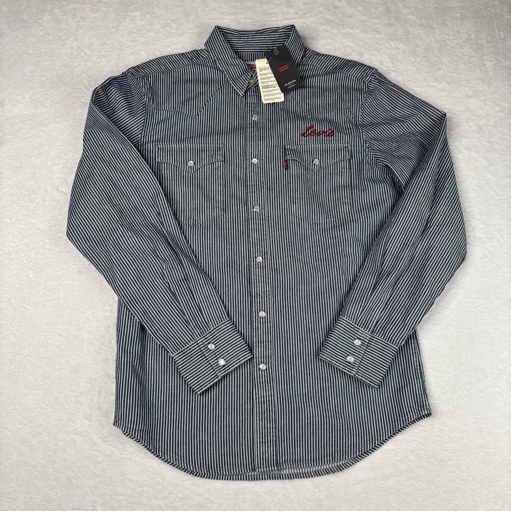 Levi's Classic Western Ranch Shirt, Roadtrip Stripes, Small Wash Denim, NWT